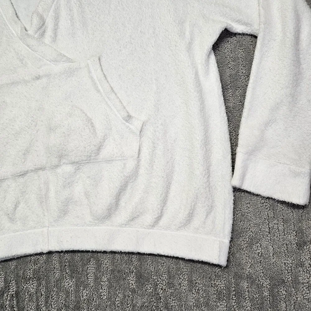 Stateside Womens Deep V‎ Neck Ribbed French Terry Hoodie Sweatshirt White Sz. L - Picture 2 of 11